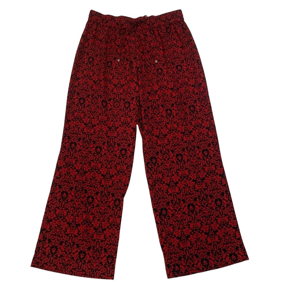Norm Thompson Red Black Floral Wide Leg Pants Pull On Elastic Whimsigoth Large